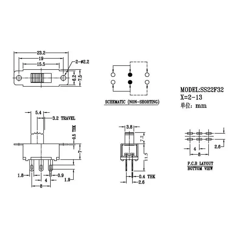 Miniature ON-OFF Slide Switch 6-Pin DPDT 2 Position 2.webp