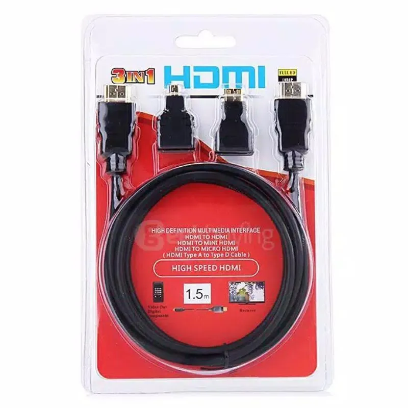 HDMI to HDMI/Mini/Micro HDMI Adaptor Cable Kit HD 1.5 M for Tablet PC TV 3in1