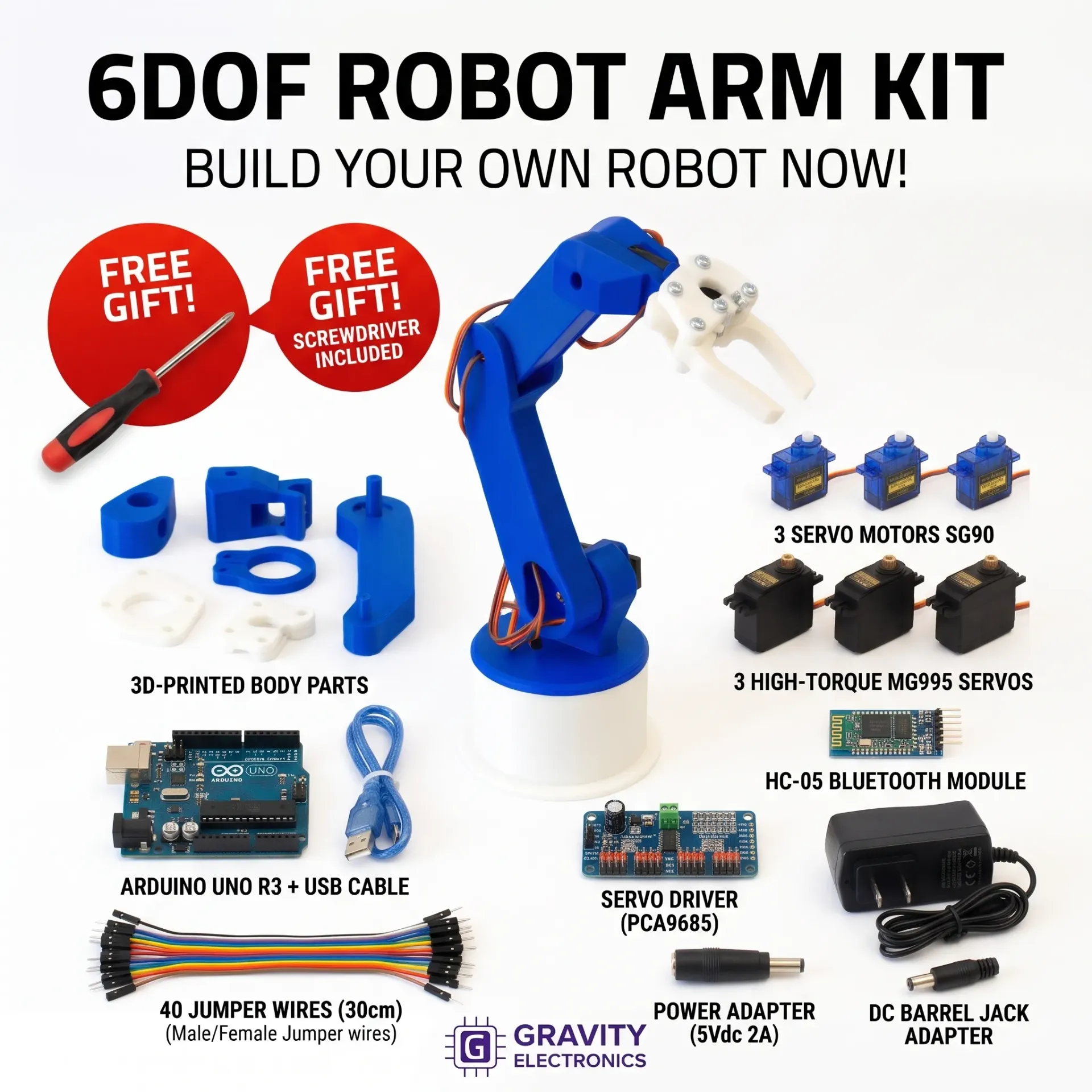 Robot arm body 3D 5 DOF full kit