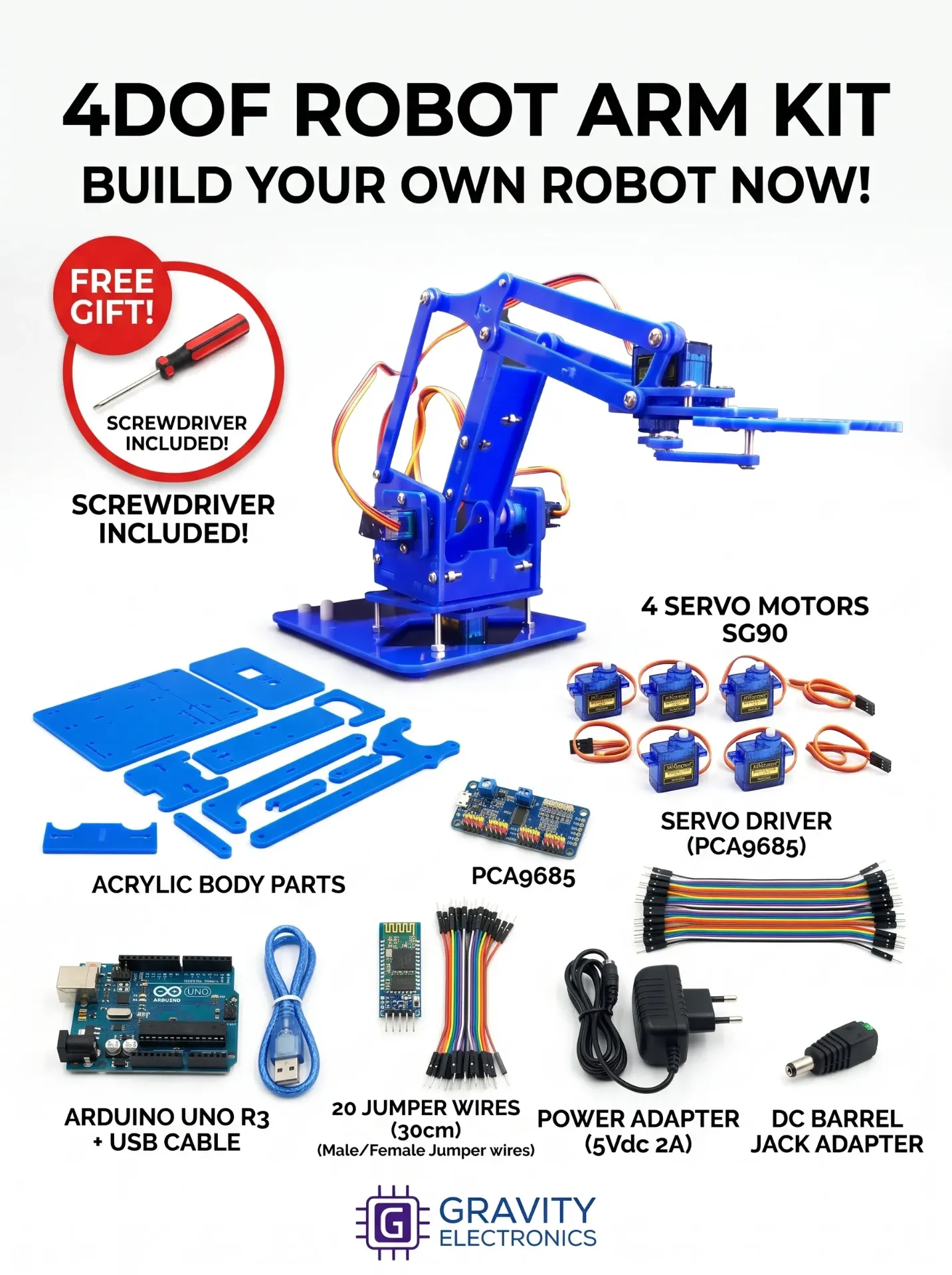 Robot arm body acrylic 4dof full kit