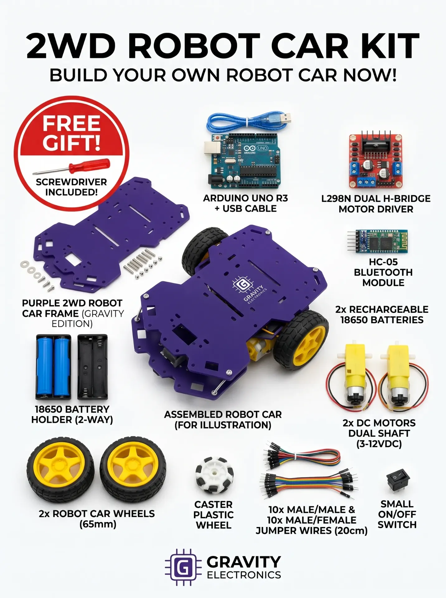 2WD RC smart robot car with bluetooth full kit Gravity Edition