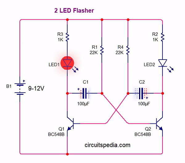 Simple LED Flasher Circuit BC 548 EUR AI 